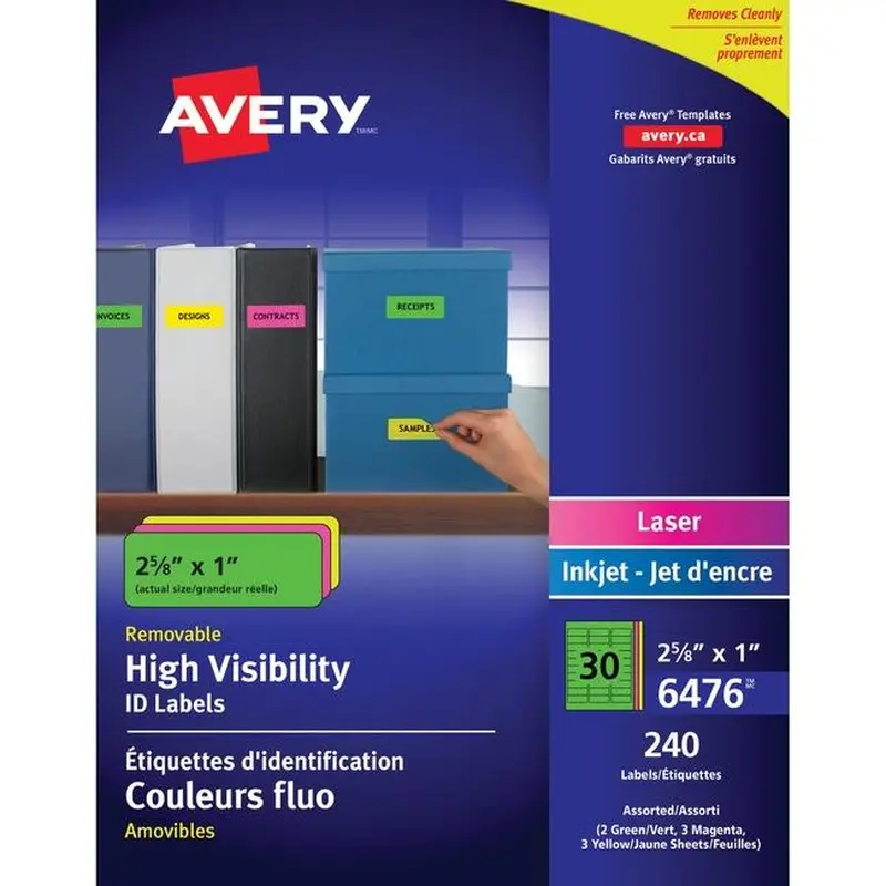6476 I.D. LABELS 2 5/8" X 1" RECTANGULAR REMOVABLE  8 SH