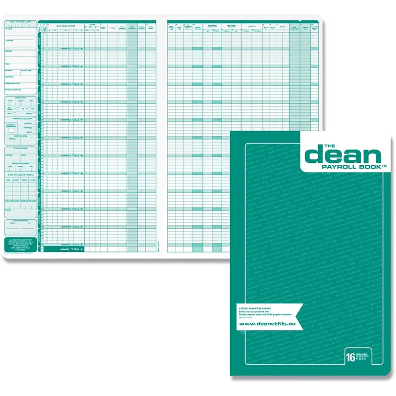 Dean & Fils Sixteen 16 Employees Payroll Book - Recycled - 1 Each