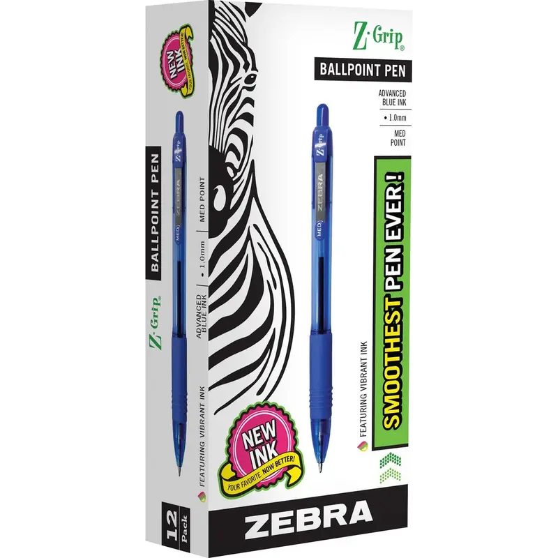 Zebra Pen Z-Grip Retractable Ballpoint Pens - 1 mm Point Size - Blue - 12/dz