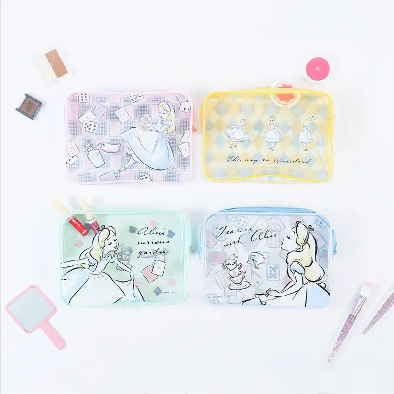 Daiso Vinyl Pouch With Gusset Alice In WonderlandGreen