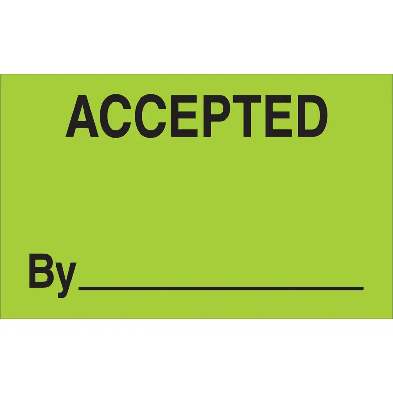 1 1/4 x 2" - "Accepted By" (Fluorescent Green) Labels 500/Roll