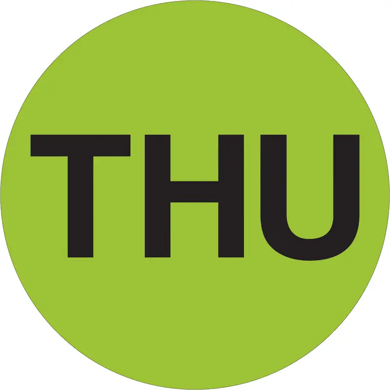 1" Circle - "THU" (Fluorescent Green) Days of the Week Labels 500/Roll