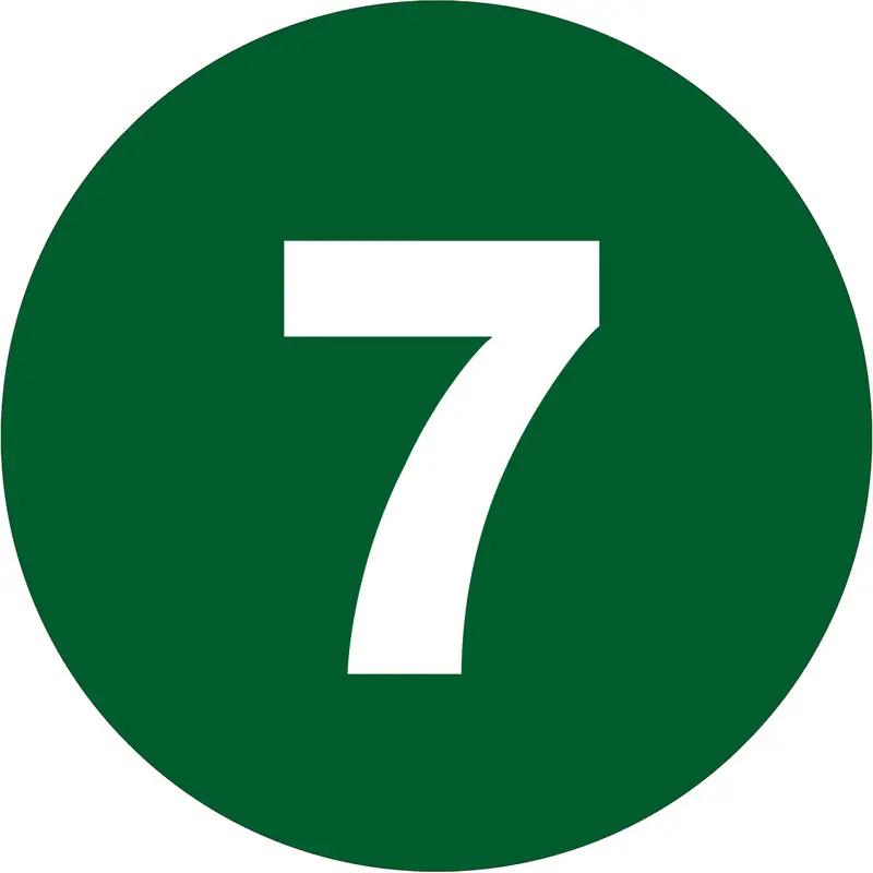 2" Circle - "7" (Dark Green) Number Labels 500/Roll