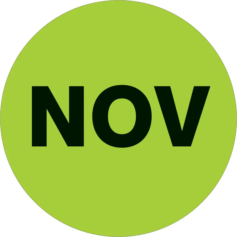 2" Circle - "NOV" (Fluorescent Green) Months of the Year Labels 500/Roll