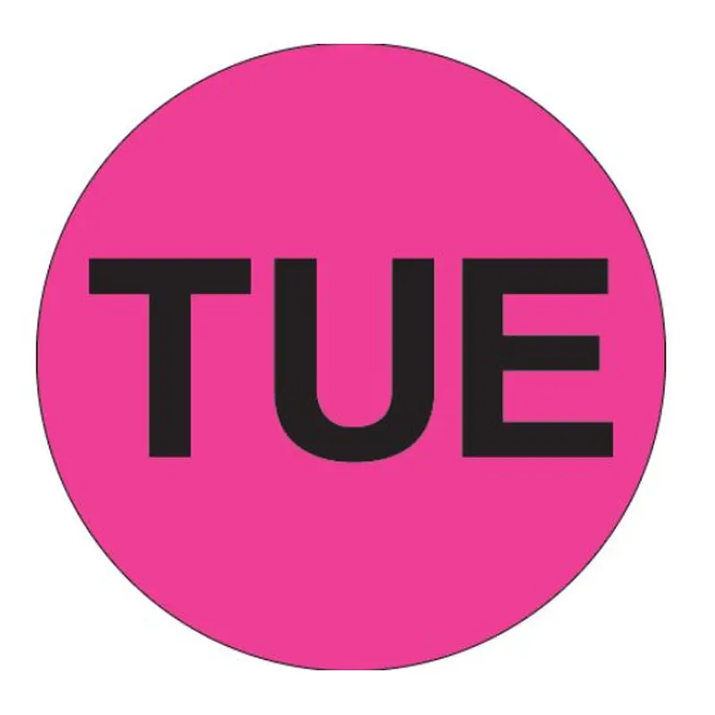 2" Circle - "TUE" (Fluorescent Pink) Days of the Week Labels 500/Roll