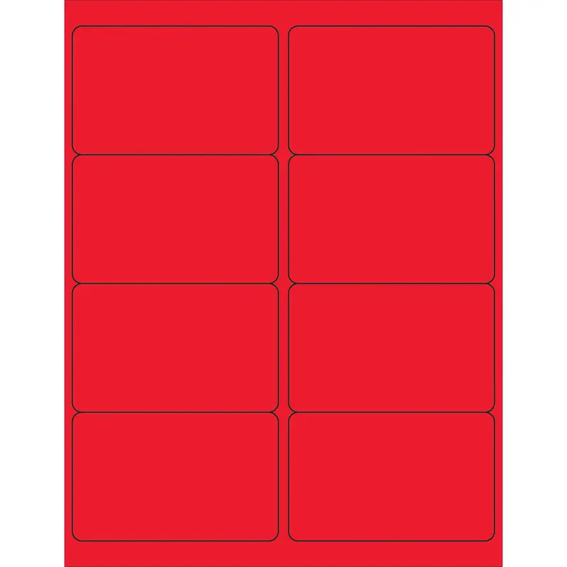 4 x 2 1/2" Fluorescent Red Rectangle Laser Labels 800/Case