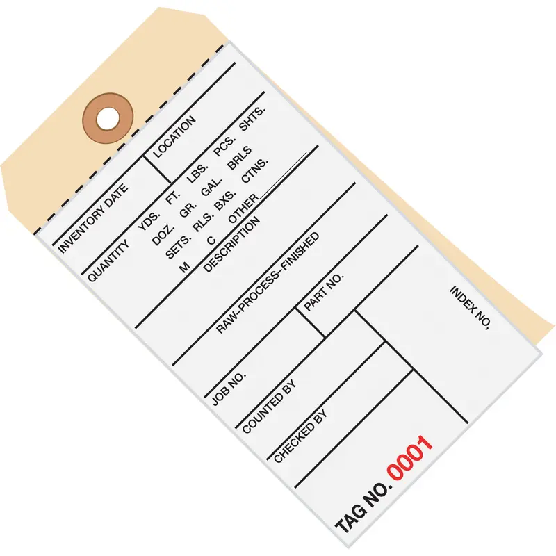 6 1/4 x 3 1/8 - (1000-1499) Inventory Tags 2 Part Carbonless Stub Style #8 500/Case