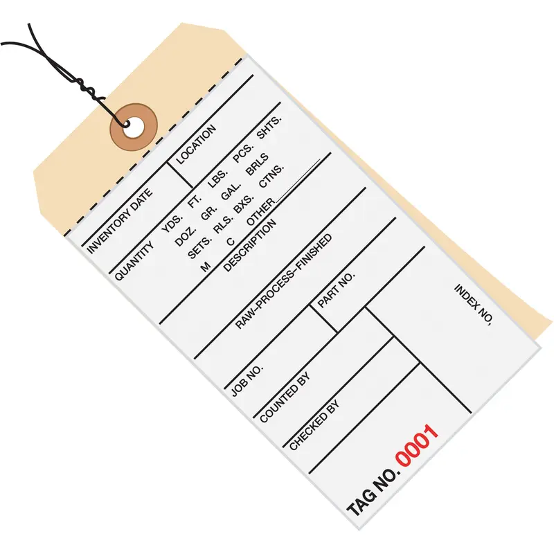 6 1/4 x 3 1/8 - (3000-3499) Inventory Tags 2 Part Carbonless # 8 - Pre-Wired 500/Case