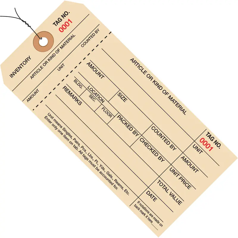 6 1/4 x 3 1/8 - (4000-4999) Inventory Tags 1 Part Stub Style #8 - Pre-Wired 1000/Case