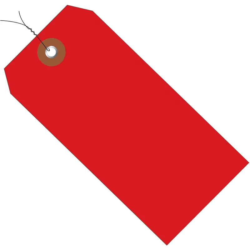 6 1/4 x 3 1/8 Red Plastic Shipping Tags - Pre-Wired 100/Case