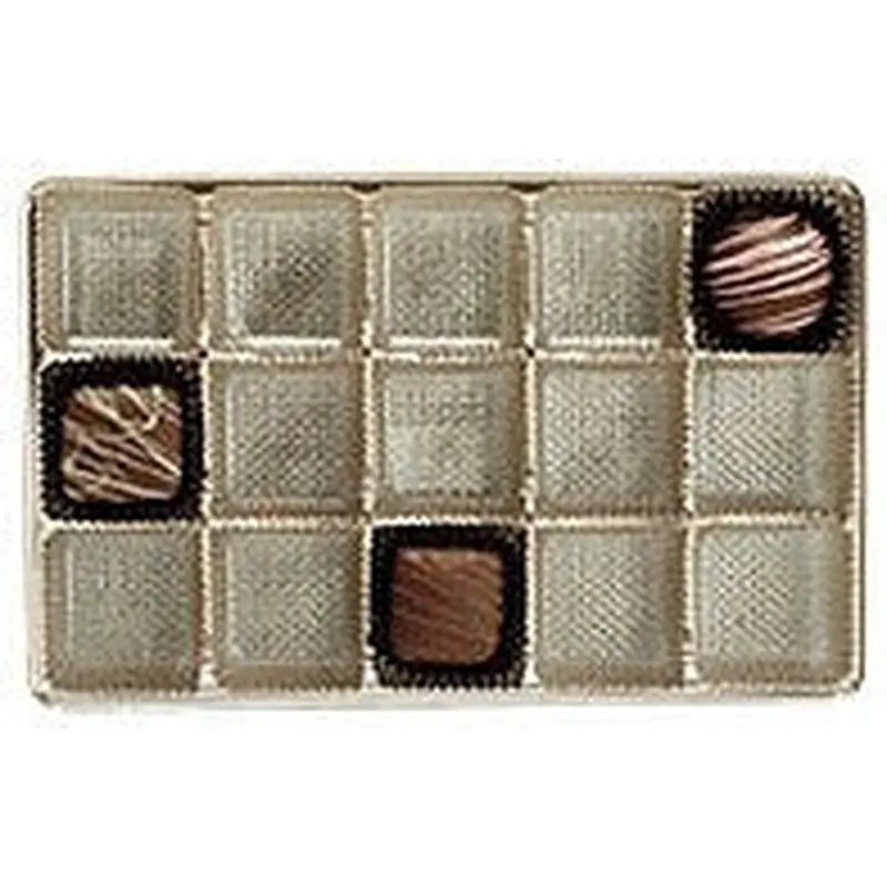 6-15/16 x 4-3/8 x 7/8 (1/2 lb.) Rectangular Candy Tray Gold 15 Cavities 500/Case