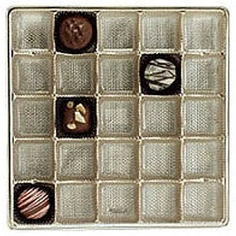 7-7/16 x 7-7/16 x 15/16 (16 oz.) Square Candy Tray Gold 25 Cavities 500/Case