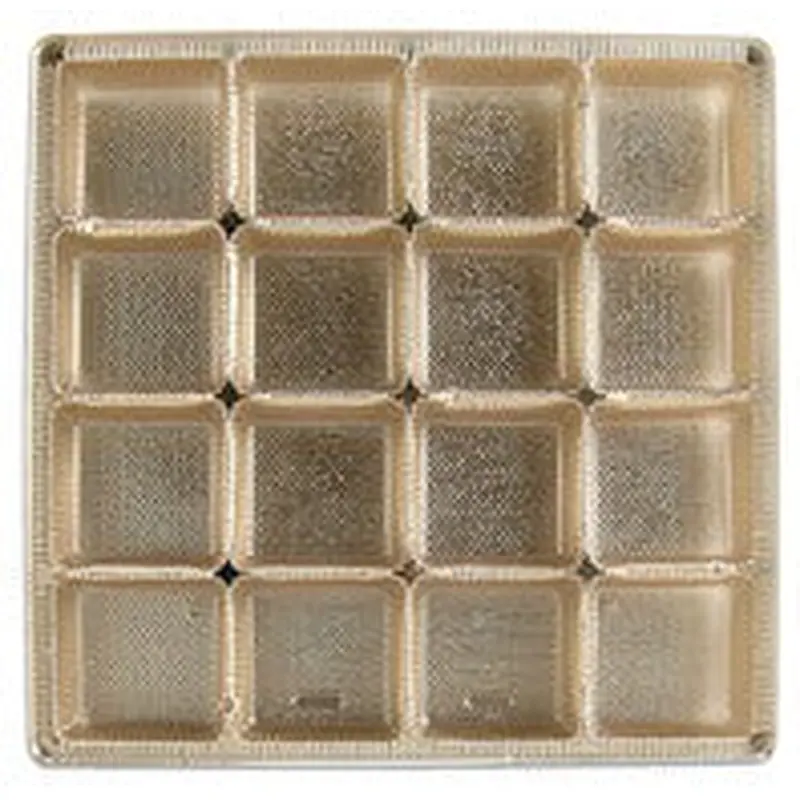 9-3/4 x 9-3/4 x 1-15/16 (24 oz.) Square Candy Tray Gold 16 Cavities 500/Case