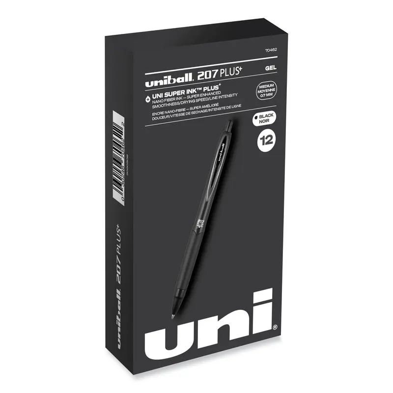 207 Plus  Gel Pen, Retractable, Medium 0.7 mm, Black Ink, Black Barrel, Dozen