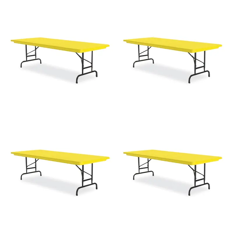 Adjustable Folding Tables, Rectangular, 60" x 30" x 22" to 32", Yellow Top, Black Legs, 4/Pallet