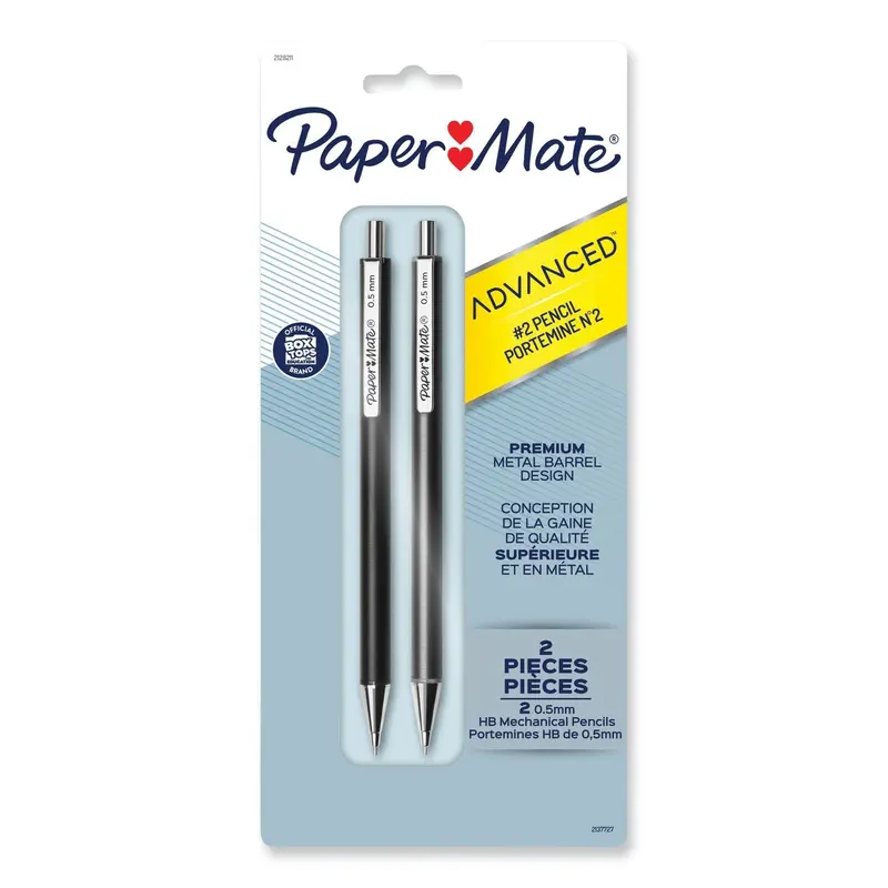 Advanced Mechanical Pencils, 0.5 mm, HB (#2), Black Lead, Black; Gray Barrel, 2/Pack