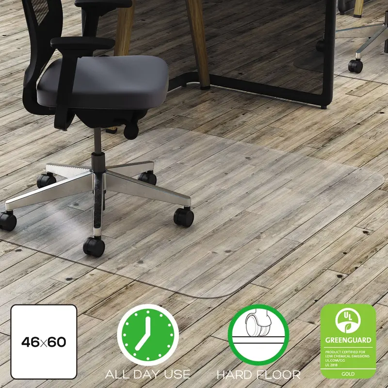 All Day Use Chair Mat - Hard Floors, 46 x 60, Rectangle, Clear