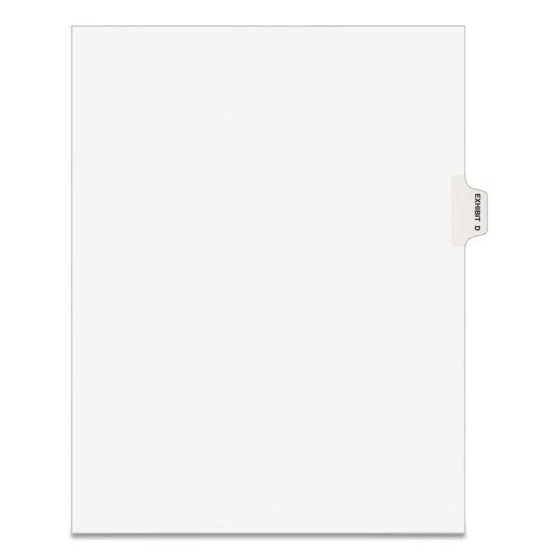 Avery-Style Preprinted Legal Side Tab Divider, 26-Tab, Exhibit D, 11 x 8.5, White, 25/Pack, (1374)