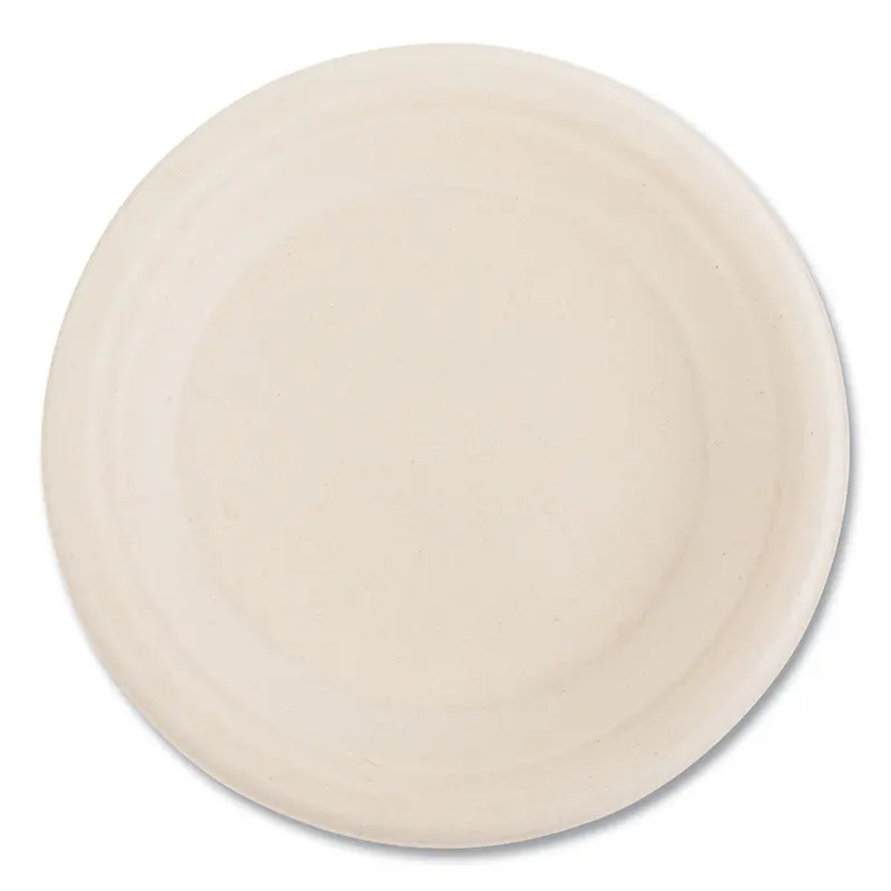 Bagasse PFAS-Free Dinnerware, Plate, 6" dia, Tan, 1,000/Carton
