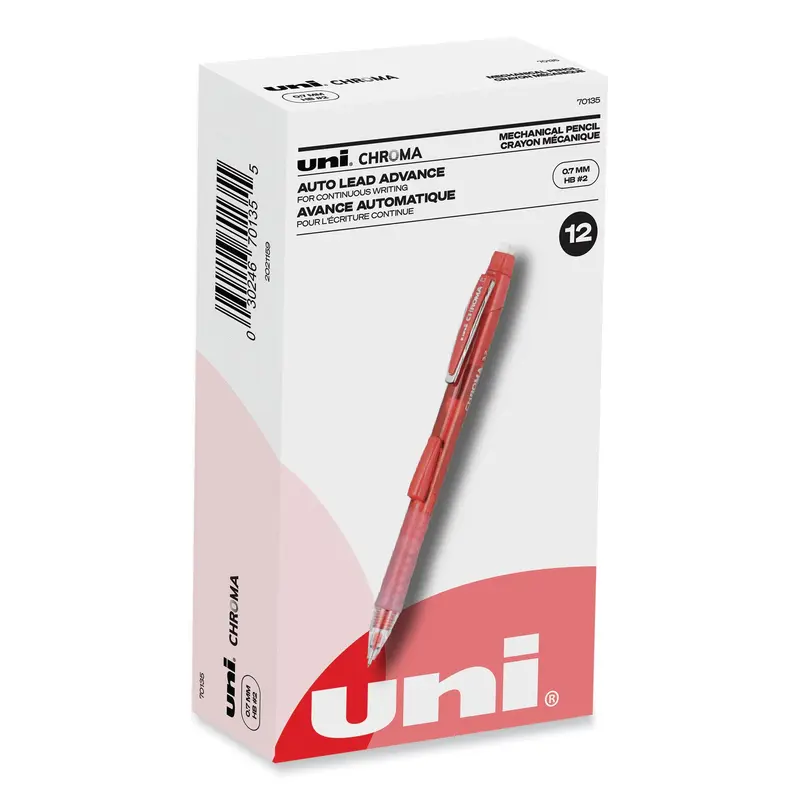 Chroma Mechanical Pencil, 0.7 mm, HB (#2), Black Lead, Red Barrel, Dozen