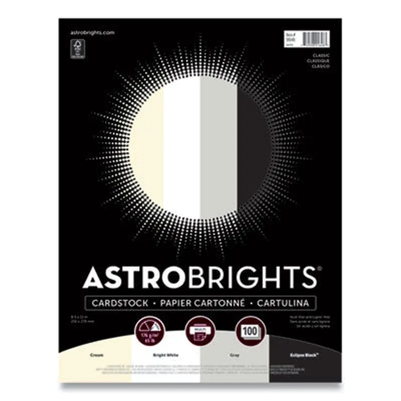 Color Cardstock - "Classic" Assortment, 65 lb Cover Weight, 8.5 x 11, Assorted Classic Colors, 100/Pack