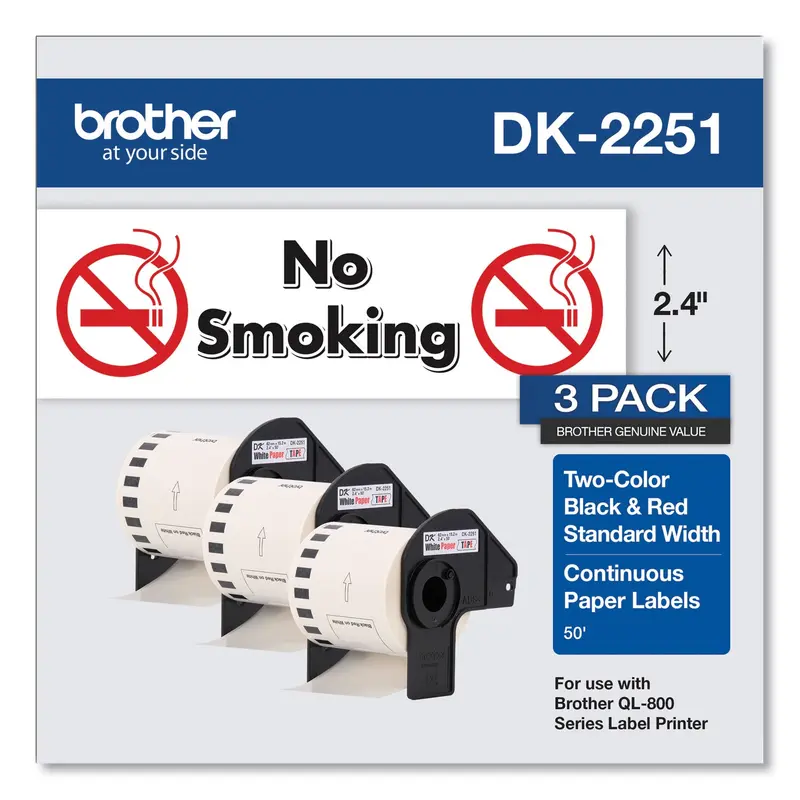 Continuous Paper Label Tape, 2.44" x 50 ft, White, 3 Rolls/Pack