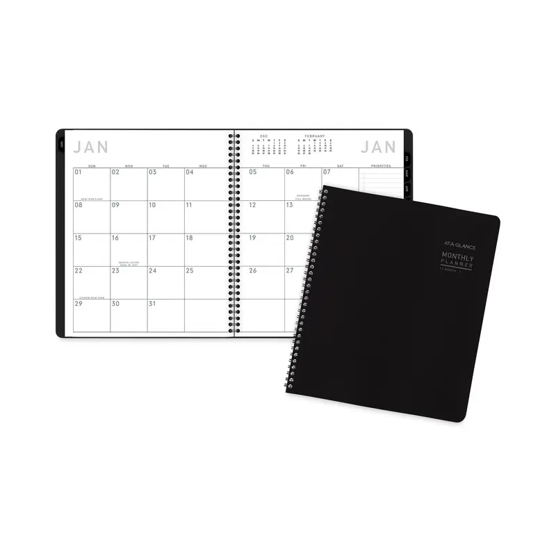Contemporary Lite Monthly Planner, 11 x 9, Black Cover, 12-Month (Jan to Dec): 2025