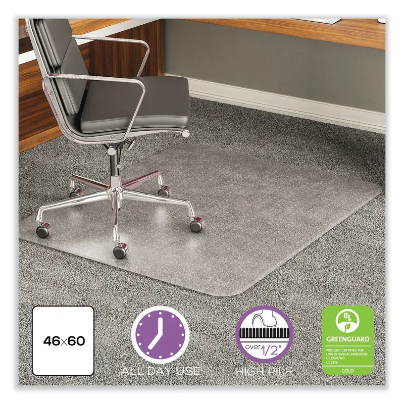 ExecuMat All Day Use Chair Mat for High Pile Carpet, 46 x 60, Rectangular, Clear