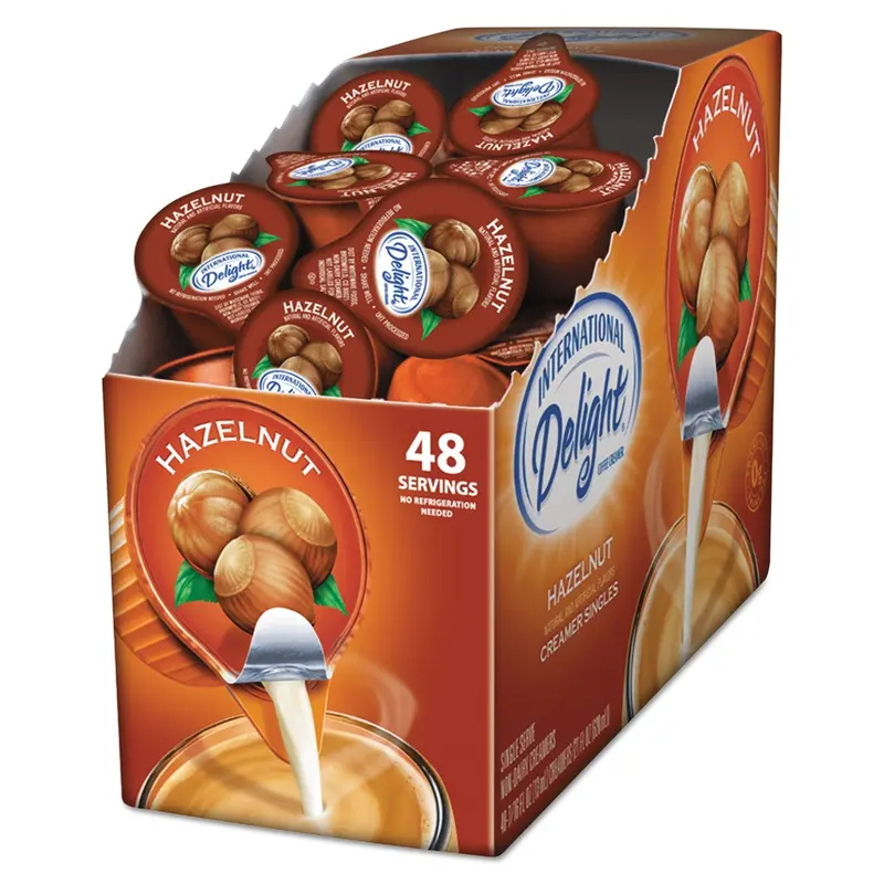 Flavored Liquid Non-Dairy Coffee Creamer, Hazelnut, 0.4375 oz Cup, 48/Box