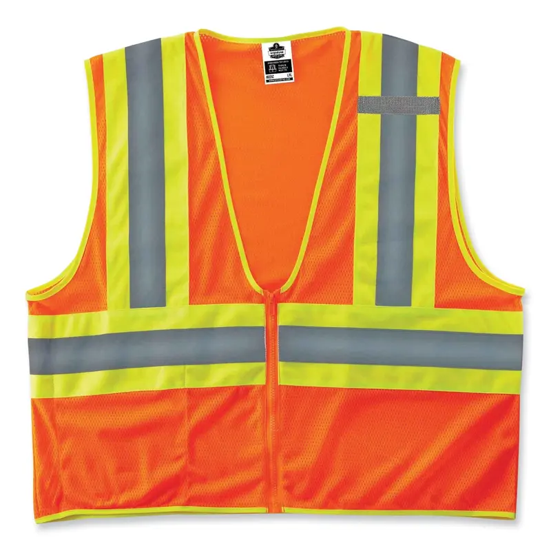 GloWear 8229Z Class 2 Economy Two-Tone Zipper Vest, Polyester, X-Small, Orange