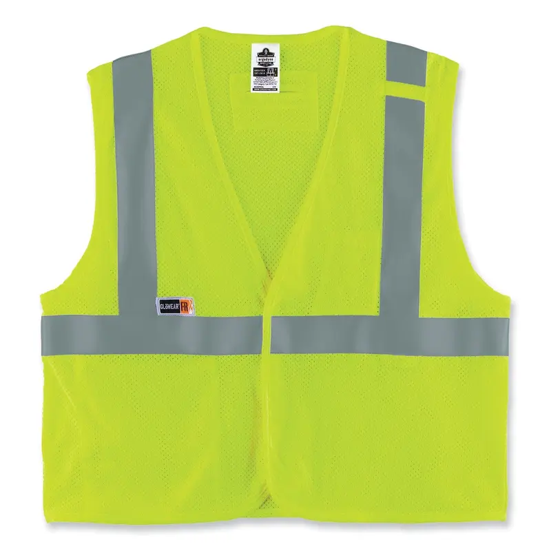 GloWear 8263FRHL Class 2 FR Safety Economy Hook and Loop Vest, Modacrylic Mesh/Cotton, Large/X-Large, Lime