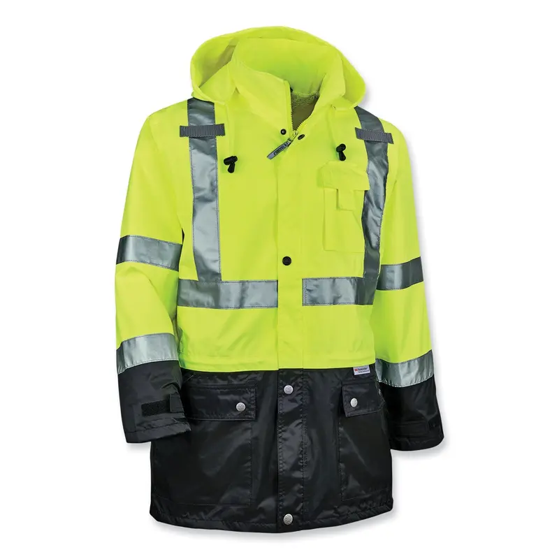 GloWear 8365BK Class 3 Hi-Vis Rain Jacket Black Bottom, Small, Lime