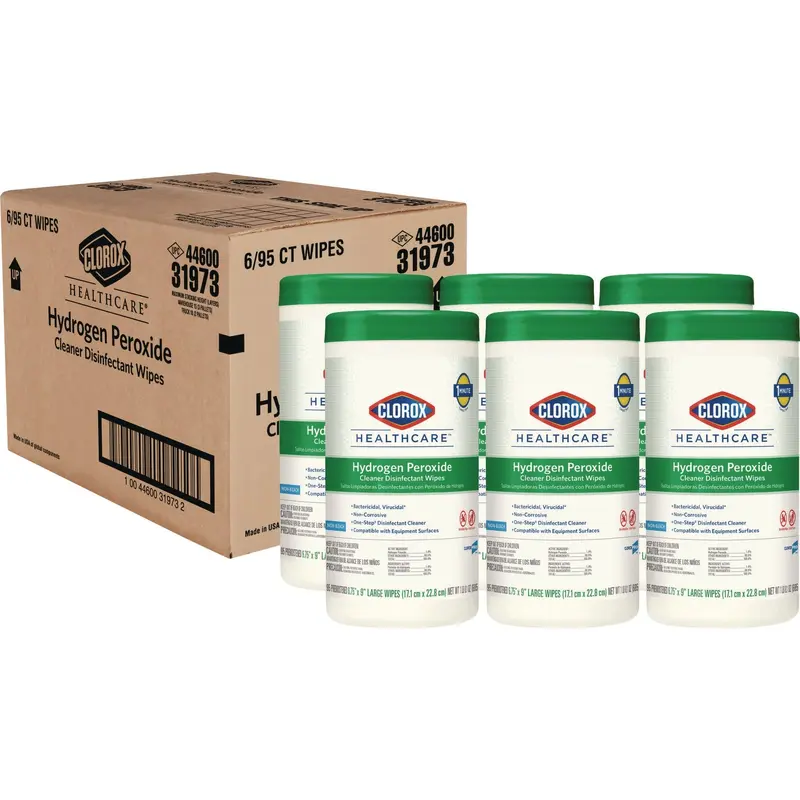 Hydrogen Peroxide Cleaner Disinfectant Wipes, 9 x 6.75, Unscented, White, 95/Canister, 6 Canisters/Carton