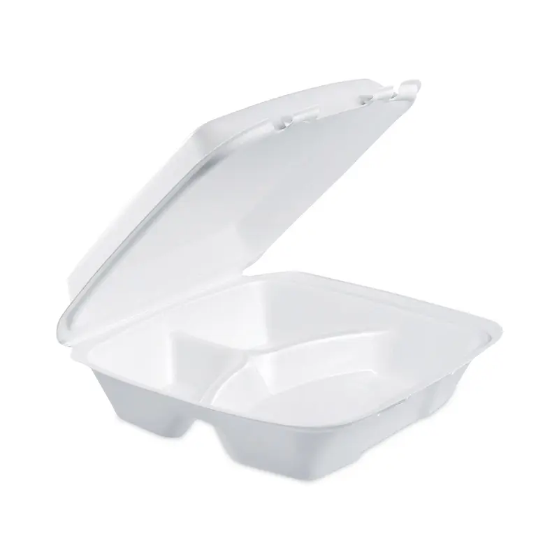 Insulated Foam Hinged Lid Containers, 3-Compartment, 9 x 9.4 x 3, White, 200/Pack, 2 Packs/Carton