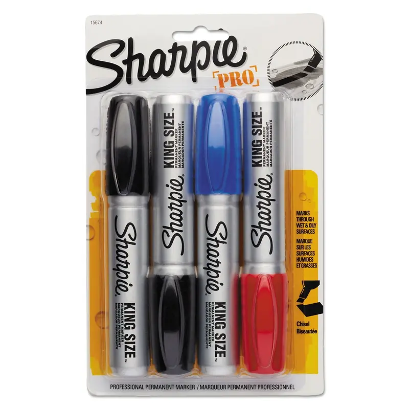 King Size Permanent Marker, Broad Chisel Tip, Assorted Colors, 4/Set