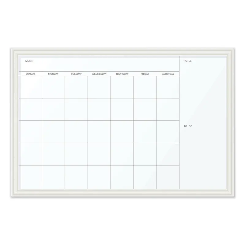 Magnetic Dry Erase Calendar with Decor Frame, One Month, 30 x 20, White Surface, White Wood Frame