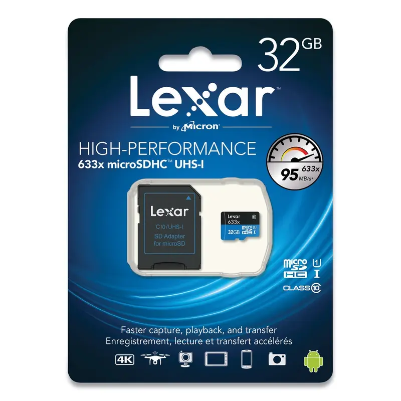 microSDHC Memory Card with SD Adapter, UHS-I U1 Class 10, 32 GB
