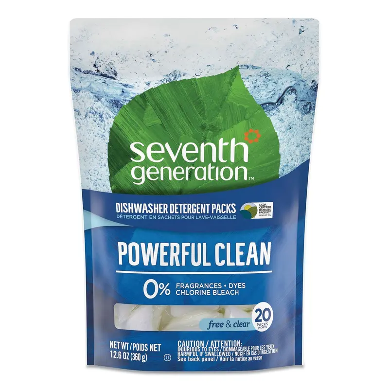 Natural Automatic Dishwasher Detergent Packs, Free and Clear, 45 Powder Packets/Box, 5 Boxes/Carton