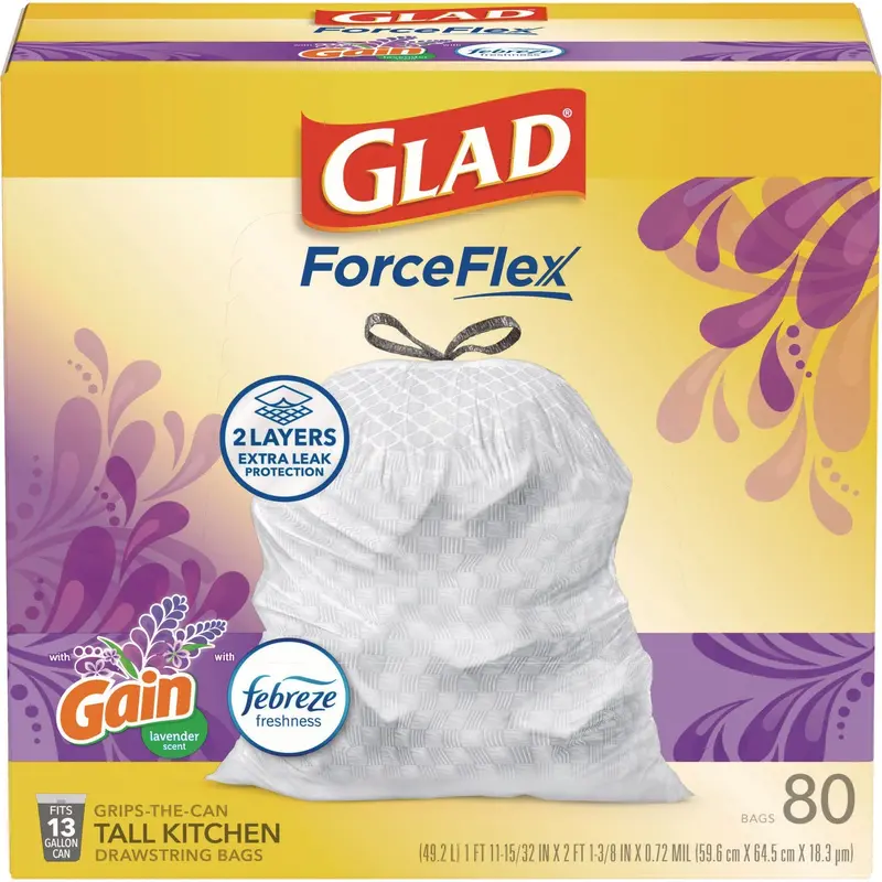 OdorShield Tall Kitchen Drawstring Bags, 13 gal, Lavender Breeze Scent, 24" x 27.38", White, 80/Box