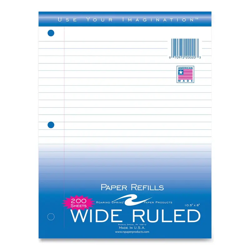 Notebook Filler Paper, 3-Hole, 8 x 10.5, Wide/Legal Rule, 200/Pack