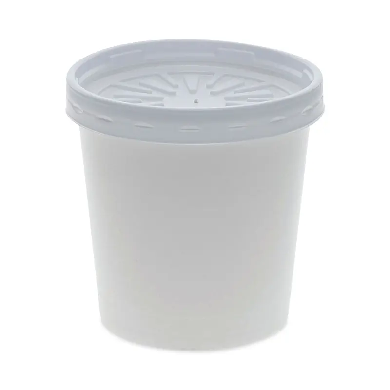 Paper Round Food Container and Lid Combo, 16 oz, 3.75" Diameter x 3.88h", White, 250/Carton