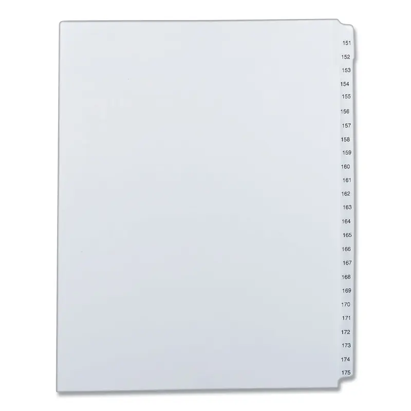Preprinted Legal Exhibit Side Tab Index Dividers, Allstate Style, 25-Tab, 151 to 175, 11 x 8.5, White, 1 Set
