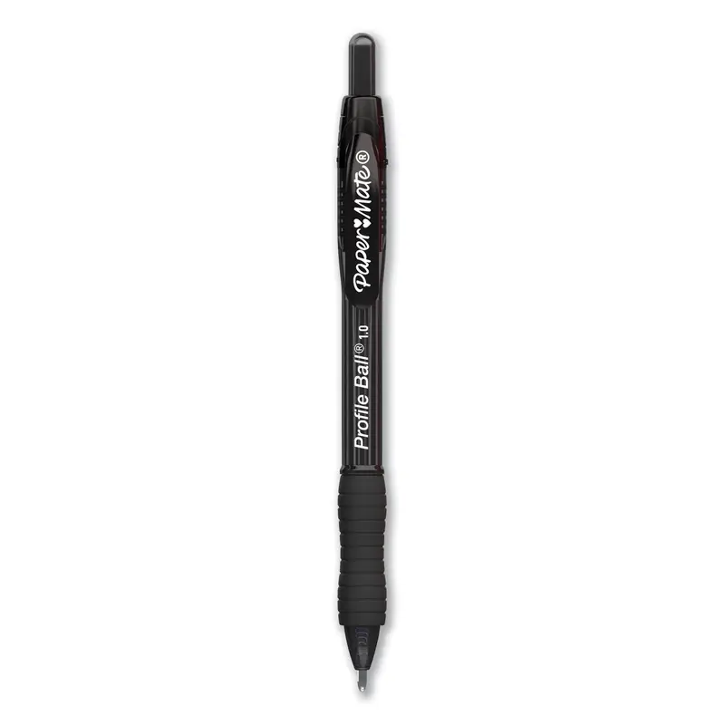 Profile Ballpoint Pen, Retractable, Medium 1 mm, Black Ink, Translucent Black Barrel, Dozen