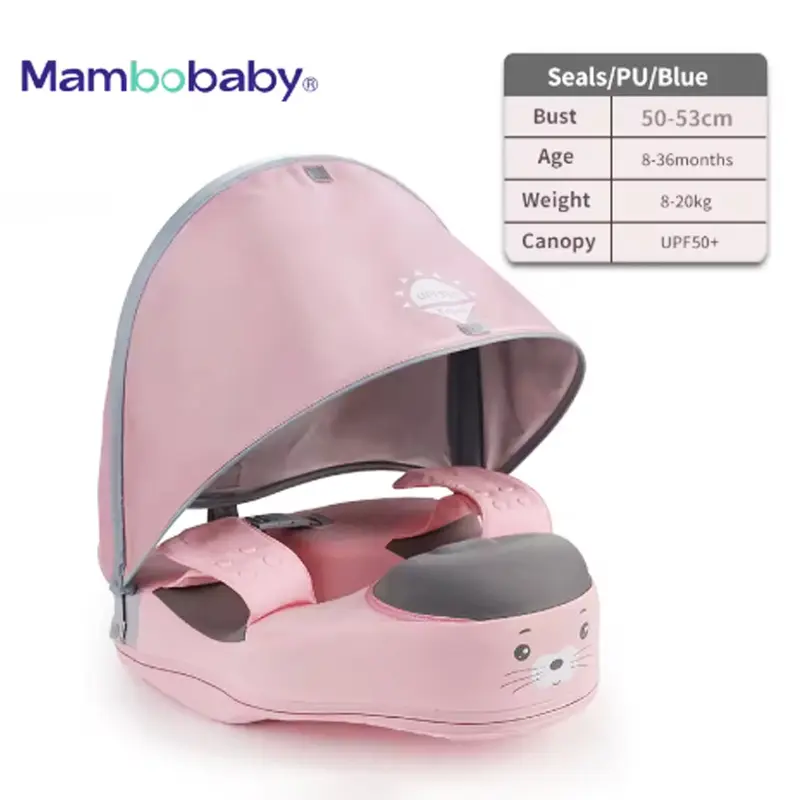 (Net) Baby Solid Float with Removable UPF 50  UV Sun Protection Canopy Safety Aquatics Floating Ring Fit Infant Toddler