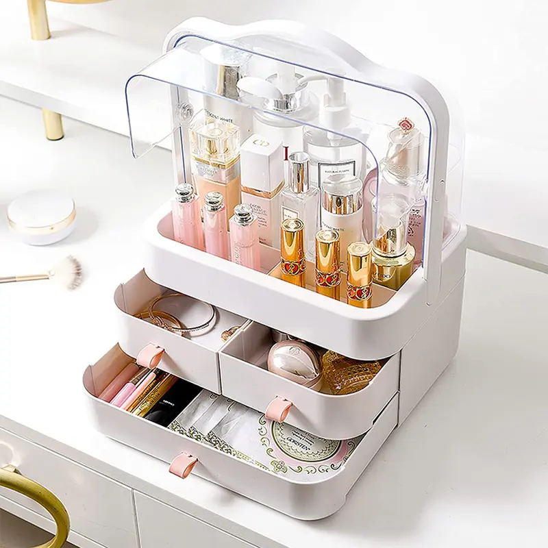 (Net) Cosmetic Organizer Make Up  Dustproof Beauty Storage Box  with Lid and Carry Handle / LD-288 / 31357Somo