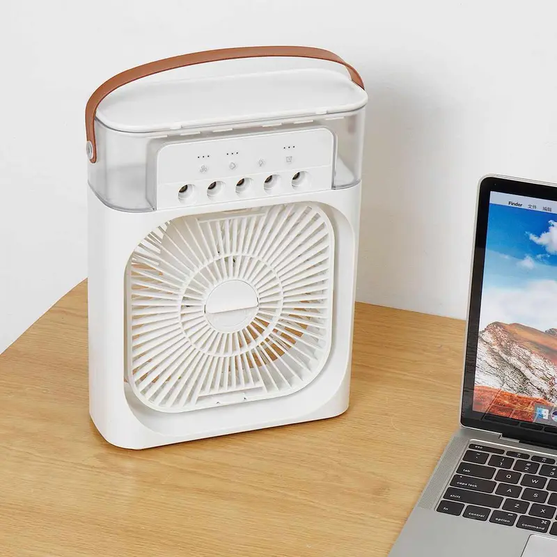( NET) USB Portable Air Cooler Fan Air Conditioner Light Desktop Fan Air Cooler Humidifier Purify Bedroom with 7 Colors LED Night Light KC-23-23 / KQ316White