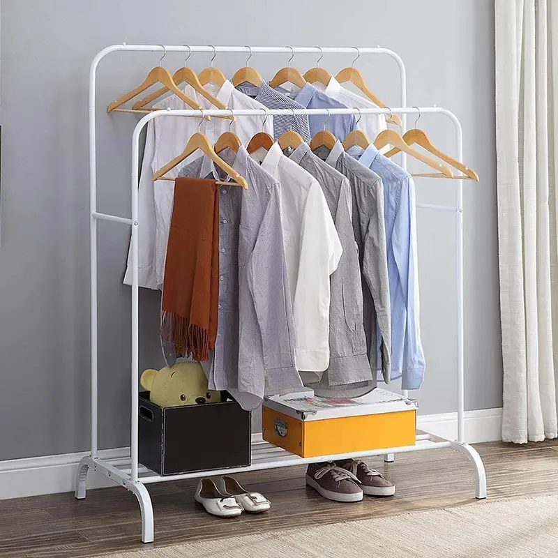 (Net) Double Pole Hanger Strong Steel Structure Laundry Rack Cloth Organizer Hanger 5089 / 2112345678924White