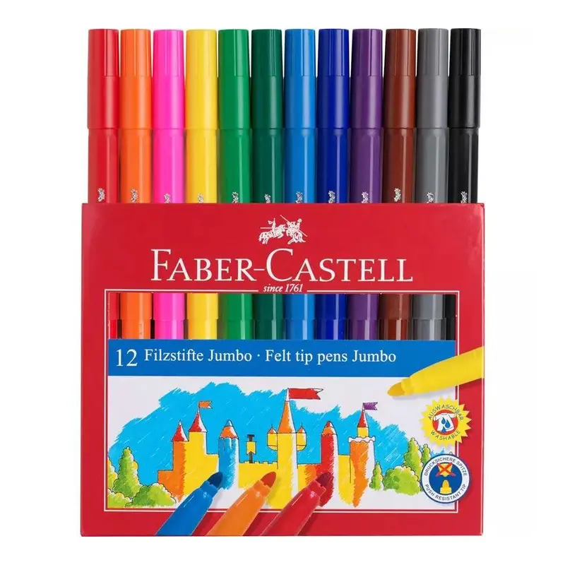 (NET) Faber Castell Cardboard Case Of 12 Thick Tip Castle Markers / 00697