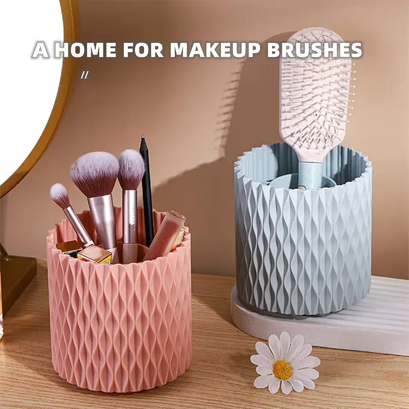 (net) Makeup Brush Holder Organizer Rotatable Cosmetics Brushes StorageWhite