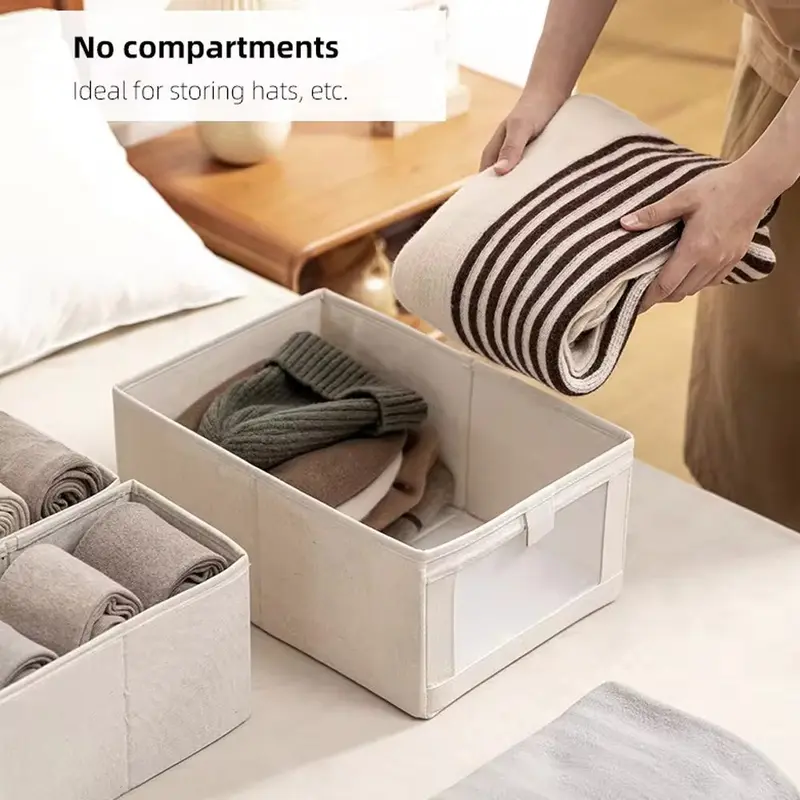 (Net) Pants Organizer Box Cotton Linen Wardrobe Jeans Storage Box For ClothesGrey